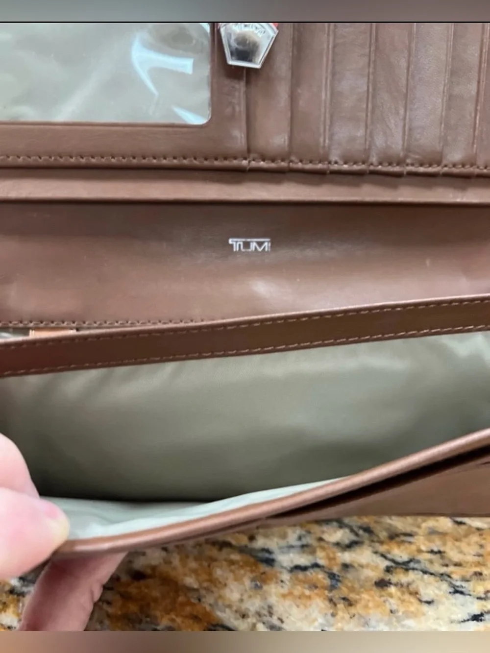 Tumi Orange and brown leather wallet